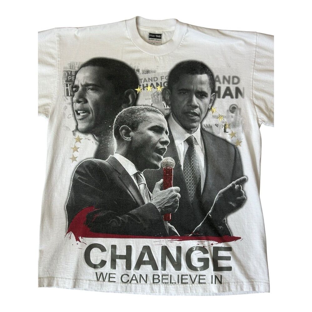 Vintage Barack Obama Change We Can Believe In T-Shirt XL Rhinestone USA Pro-Tag